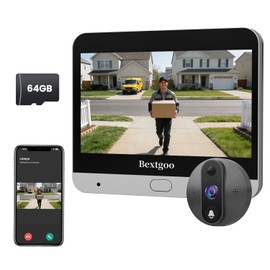 2K Peephole Camera for Apartment Door, Peephole Doorbell Camera with 4.3" Color Monitor, 64GB SD Card, Smart Motion Alerts, Night Vision, 8000mAh Battery, 170° Wide Angle Door Camera for Home Security