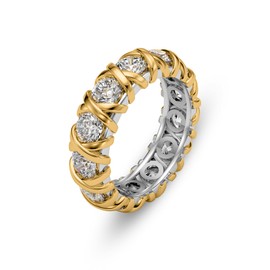 Leaocean Gold CZ Wedding Band Rings For Women, Cubic Zirconia Rings For Women, Simulated Diamond Stackable Love Pave Rings Two Tone Tennis Ring Womens Ring (6mm, 8)