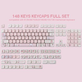 Keycaps PBT Custom Keycaps Set Pink Bunny 148 Keys Dye Sublimation MOA Profile Keycaps for ANSI Layout Cherry MX Keys Mechanical Keyboards