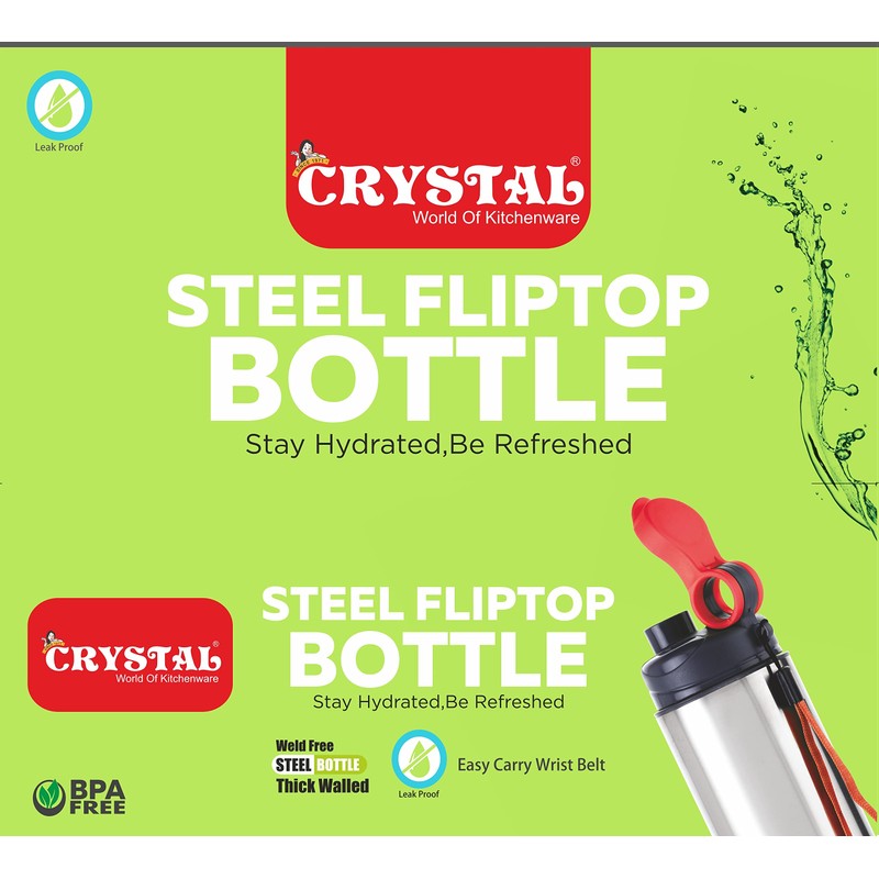 Crystal Stainless Steel Water Bottle - Fliptop 750 ml (Pack