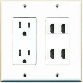 Wallplate City DecorZ - [ 2 GANG ] Decorative 15A Power Outlet 4 HD Wall Plate White
