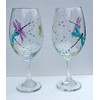 2 Dragonfly Multi Color Hand Painted Wine Glasses