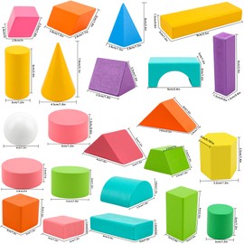 Swakuta 32 Pcs Wooden 3D Shapes Geometric Solids Blocks Multicolored Pattern Blocks Solid Large Size Colorful Geometric Shapes Blocks Set for Kids School Home Supplies