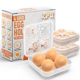ZPU Egg Holder Camping, 1Pcs 4 Grid Egg Container for Camping, Plastic Egg Carrier for Camping Picnic Travel Outdoor Refrigerator Kitchen, Shockproof Egg Storage Case, Clear White