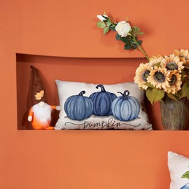 DFXSZ Fall Pillow Covers 12x20 Inch Fall Autumn Thanksgiving Ink Painting Deep Light Blue Pumpkins Lumbar Pillowcase Cotton Linen DecorativeDecoration for Home Couch 14L