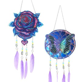 Diamond Painting 5D Set Wind Chimes, DIY Diamond Painting Window Decoration, Diamond Painting Adult Wind Chimes, Diamond Painting Wind Chimes, Roses and Butterflies, Used for Decoration, Gifts