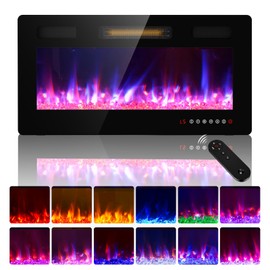Zionheat 36 inches Electric Fireplace-Wall Fireplace for Living Room-Fireplace Heater Insert Wall Mounted with Remote Control,Timer,12 Flame Colors,750/1500W