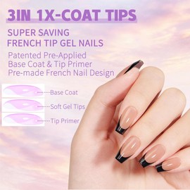 GZMAYUEN Press on Nails Almond French Nude - 15 Pieces 150 Pieces Full Cover Nails for Sticking 3 in 1 Soft Gel Artificial Nails