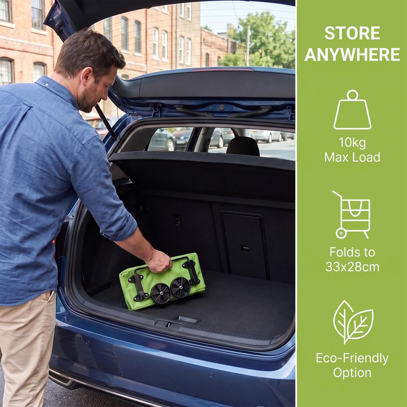 One 2-in-1 Foldable Shopping Bag with Wheels, Collapsible Trolley Cart