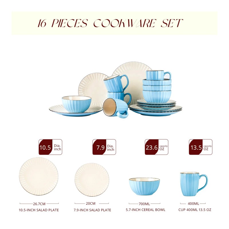 September Promotion Stoneware Embossed 16pc Dinner Set Hot Selling Kitchen