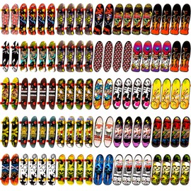 100 Pieces Fingerboard Finger Mini Skateboard Toy Finger Boards Set with Double Sided Pattern Creative Novelty Finger Toys Birthday Party Favors Gift for Teens and Adults, Random Pattern