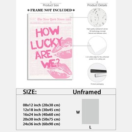 Medpol - Póster retro de moda rosa con texto en inglés "How Lucky Are We Lips Room Aesthetic" para pared, diseño clásico de bar, carrito universitario, departamento, decoración de habitación preppy de