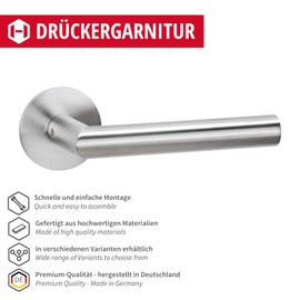 Gedotec Samantha 1802 Stainless Steel Door Fitting, Room Door Handle on Flat Round Rosette | Toilet - Bathroom | Brushed Stainless Steel | Design Door Set Silver for Interior Doors