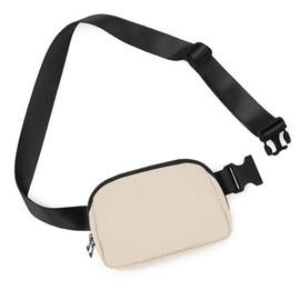 ODODOS Everywhere Belt Bag with Adjustable Strap, Small Waist Pouch Fanny Pack for Workout Running Travelling Hiking, Ivory Black