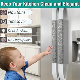 Refrigerator Door Handle Covers, Set of 4, Non-Slip Fridge Handle Covers, Washable Appliance Handle Covers, Keep Your Kitchen Clean, Microwave Oven Dishwasher Handle Protector(Gray, Silver pattern)