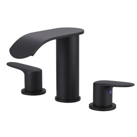 Waterfall Bathroom Sink Faucet 3 Holes Basin Mixer Taps 8 Inch Widespread Faucet Basin with Pop-up Drain & Supply HosesColor: Black, Surface Finishing: Stainless Steel