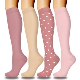 Aoliks - 4 pares de calcetines de compresión de cobre para mujeres y hombres, 15-20 mmHg, el mejor apoyo para enfermeras, correr, senderismo