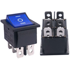 Twidec/2Pcs Rocker Switch Toggle AC 20A/125V 15A/250V DPDT 6 Pins 3 Position ON/OFF/ON Blue LED Light Illuminated Boat Switch KCD2-203N-BU