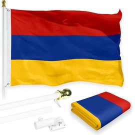 Flag Pole 6FT White & Armenia Armenian Flag 3x5FT Combo Printed 150D Polyester By G128