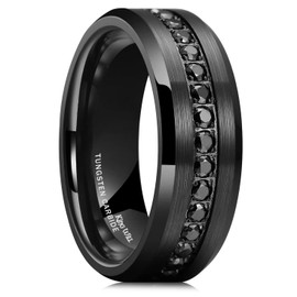 King Will GEM 8mm Black Men Women Tungsten Carbied Rings Wedding Bands Cubic Zirconia Eternity Ring CZ Inlaid Black 10