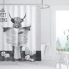 BIYSUC Highland Cow Reading Newspaper Shower Curtain Funny Black and