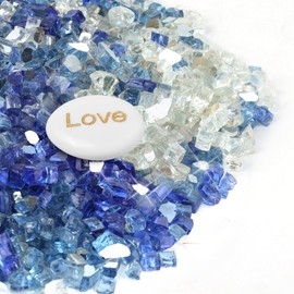 Lechloris 10Ib Fire Glass for Fire Pit - 1/2 inch Reflective Fire Glass Rocks for Propane and Gas Fireplace, Blue Mixed Firepit Glass with Inspiration Stone-Ideal for HomeDecor, Vase Filler