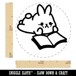 Cute Kawaii Bunny Rabbit Reading Studying for School Self-Inking Rubber Stamp for Stamping Ink Stamper Crafting Planners - 1/2 Inch Mini - UV Ink