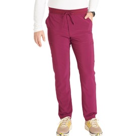 Cherokee Men's Tapered Leg Pant Zip Fly with 5 Pockets and Elastic Rib-Knit Waistband - CK252A, L, Wine - Large,Wine