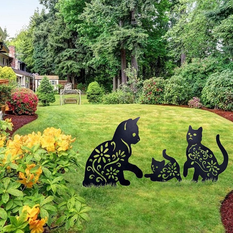 Feld Kunst Garten Metall Statue Dekoration, 3 Katze exponierte Silhouette