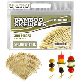 100 Pcs Green Bamboo Skewers 4.7" Decorative Cocktail Picks, Appetizers Toothpicks, Fancy Drinks Stirrers, Wooden Sticks, Charcuterie Garnish, Fruit Kabob, Martini & BBQ Party Food