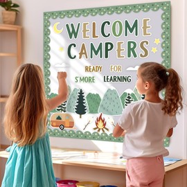 Camping Bulletin Board Kit Adventure Mountain Back to School Decor Tent Campfire Cutouts Welcome Campers Wall Decor for Classroom School Office 62PCS