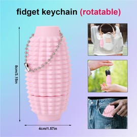 Spiky Grippie Fidget Keychain Pain Stimulation Sensor Toy for Adults Teenagers Pocket Spinner Keychain Ring for Concentration and ADHD (Pink)