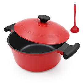 Bobikuke 4.5 Qt Lightweight Dutch Oven Pot with Lid, Aluminum Dutch Oven Nonstick, Cooking Pot for Stew Braise Simmer and Fry, Induction Pots for All Stoves, Stay-Cool Handle, PFOA Free, Red