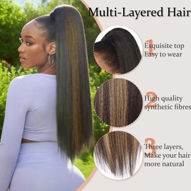 Claw Ponytail Extension for Women – Synthetic Long Wavy 30" Curly Ponytail Clip-in Hair Extensions, Natural Fluffy Look (Color: Ombre Black Dark Blonde) (Platinum Blonde, Long)