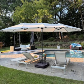 PURPLE LEAF 14ft Patio Umbrella Outdoor Double-Sided Umbrella with Base and Crank Rectangle Market Table Umbrella for Pool Deck Garden, Cream