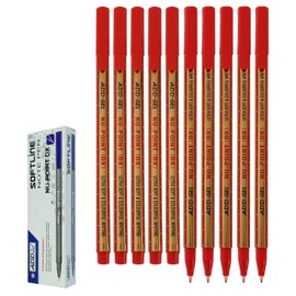 PointDX Fineliner Pens, RED, Fine Point (0.5mm), Pack of 10, Write Sign Draw Sketch Colour Mark Fine Line, School Office Home Use, iZOFAX Black Ball Pen