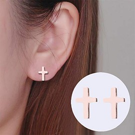 Dreuyet 4 Pairs Cross Stud Earrings Sets for Women Men Minimalist Stainless Steel Tiny Cross Stud Earrings Gold Silver Black Planted Cross Studs Earrings Faith Jewelry (4 Cross)