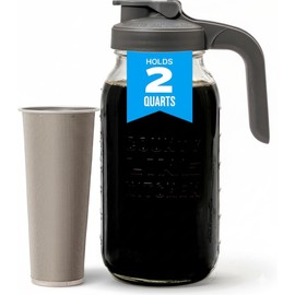 County Line Kitchen Glass Cold Brew Coffee Maker with Lid - Wide Mouth, 2 Quart (64 oz) - Heavy Duty, Leak Proof - Sun & Iced Tea Pitcher, Cold Brew Coffee, Breast Milk Storage, Water - Gray