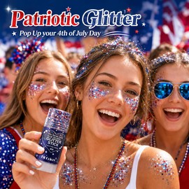 Honlley Patriotic Red White and Blue Face Hair Body Glitter Stick, Waterproof 4th of July Outfits Accessories for Women Kids, USA Flag Fourth Sparkle Makeup for 250 Anniversary Memorial Veterans Day