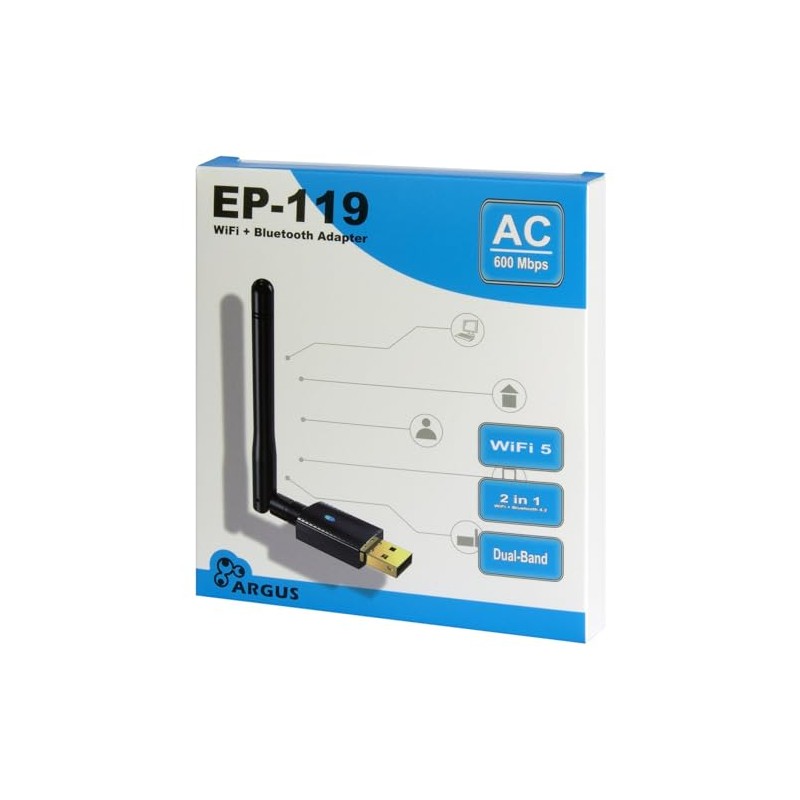 Inter-Tech Wi-Fi 5 USB Adapter Argus EP-119, Bluetooth 4.2