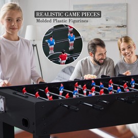 REAHOISY 48in Foosball Table, Competition Sized Soccer Table w/ 2 Balls, 2 Cup Holders 2x4ft for Kids, Adults, Suit for 4 Players, Football Table for Home, Game Room, Arcade (Black)