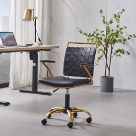 CAROCC Lux Modern Black Office Chair Gold Office Chair Desk Chair White and Gold Rolling Chair Desk Chairs with Wheels and arms Computer Gold Chair（3013-GD-BIACK）