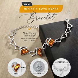 Leafael Infinity Love Heart Link Bracelets, November Birthstone Crystal Bracelet for Women, Silver Tone Jewelry Gifts for Her, Amber Brown, 7-inch Chain and 2-inch Extender