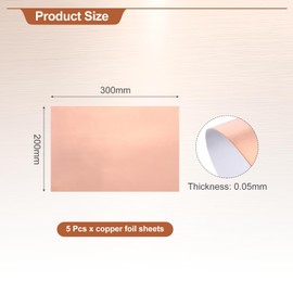MECCANIXITY Double-Sided Conductive Copper Foil Sheets 300 x 200 x 0.05mm High Conductivity Copper Foil Tape for Guitar Grounding, Stained Glass, Electronics, Crafts 5 Pcs