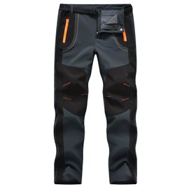 TBMPOY - Pantalones de esquí de nieve para hombres, impermeables para invierno, con forro polar, para acampar, esquiar, pescar en hielo, con cinturón 02, gris, grueso, talla S