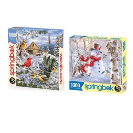 Springbok Puzzle 2 Pack of 1000 Piece Jigsaw Puzzles - Winter Friends and Frosty Morning Song Bird Puzzle Value Set - Made in The USA with Unique Precision Cut Pieces for a