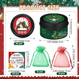 MTLEE 24 Sets Christmas Scented Soy Wax Candles Aromatherapy Candles with Organza Bag and Cards Bulk, Portable Travel Tin Candle Party Favors Christmas Gifts for New Year Home Supplies (Abstract)