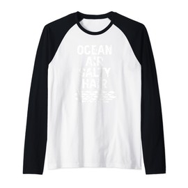 Ocean Air Salty Hair Cute Summer Beach Waves Raglan Baseball Tee