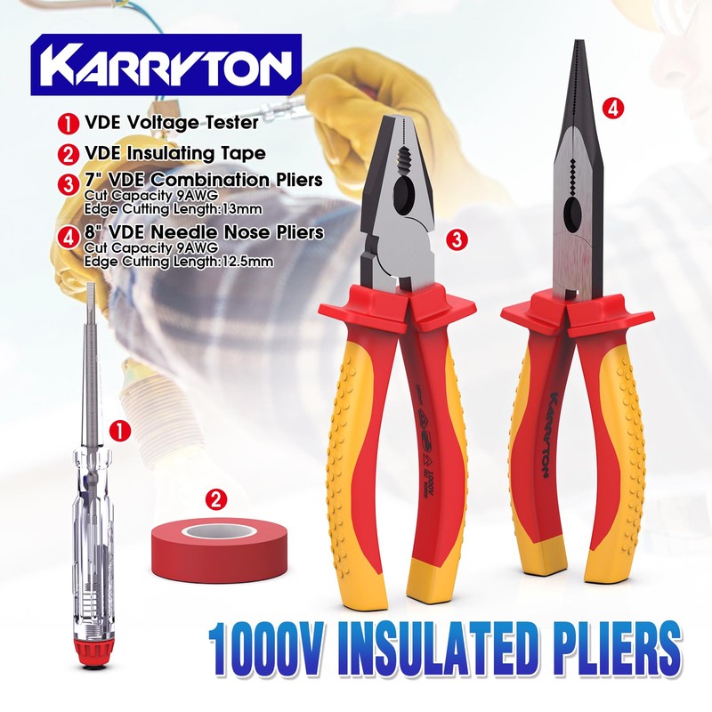 KARRYTON 14PC 1000V Insulated Electrician Tool Set,VDE Certified Electrical Tools