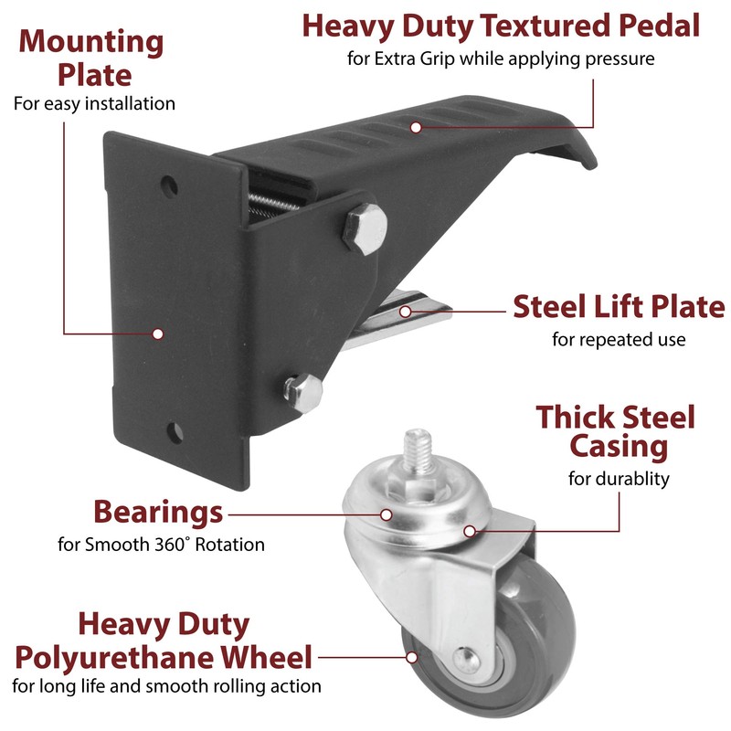 Workbench Caster kit 4 Heavy Duty Retractable Casters with Urethane